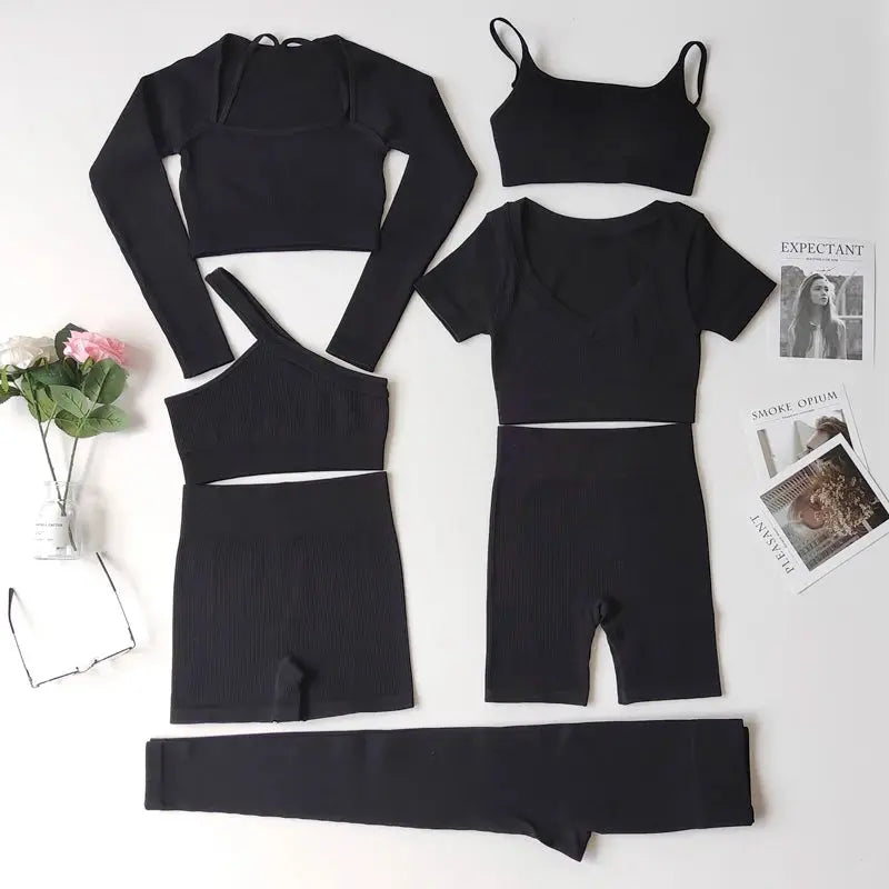 2/3/7Piece Seamless Yoga Set Women Sports Suits Workout Bra Cropped Sports High Waist Gym Legging Fitness Wear