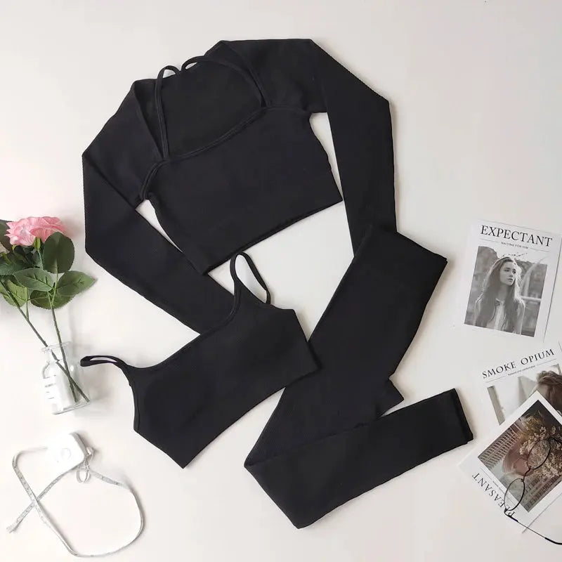 2/3/7Piece Seamless Yoga Set Women Sports Suits Workout Bra Cropped Sports High Waist Gym Legging Fitness Wear