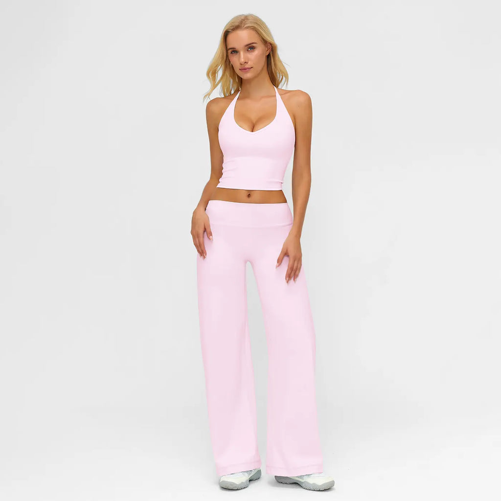 MFVIM Sporty Two-Piece Set Women’S Plain Crop Cami Top & Flare Leg Pants Sports Set, Sporty Casual Comfy Breathable Two-Piece Outfits for Yoga, Gym, Workout, Running, Gym Workout Clothes,Summerwins