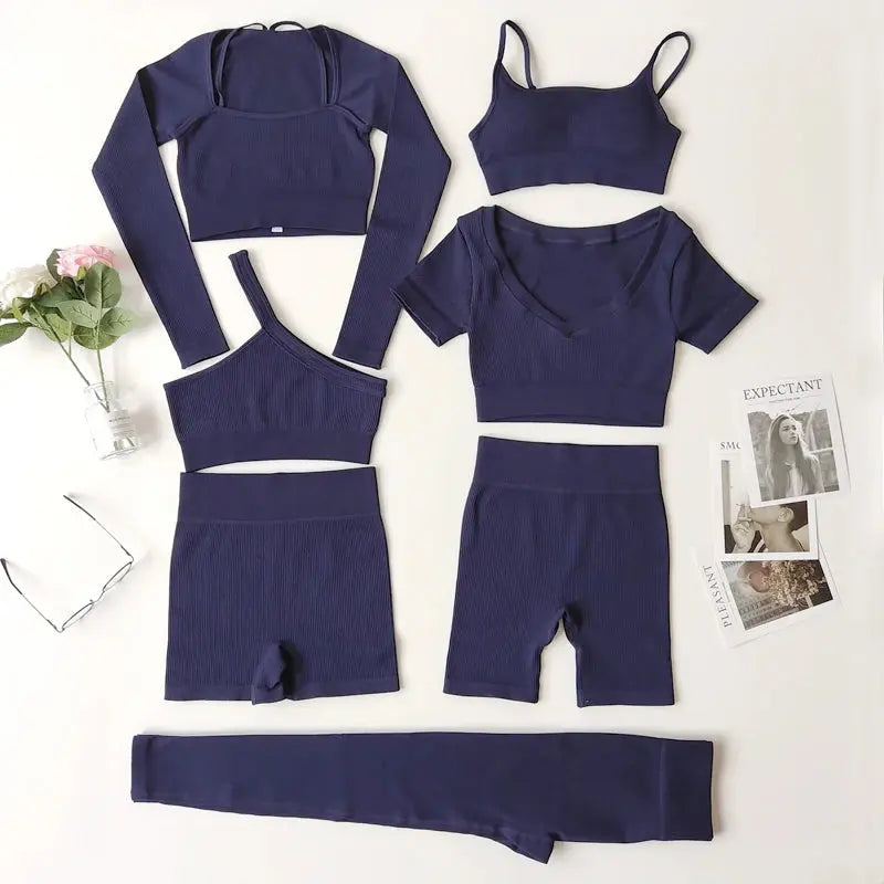 2/3/7Piece Seamless Yoga Set Women Sports Suits Workout Bra Cropped Sports High Waist Gym Legging Fitness Wear