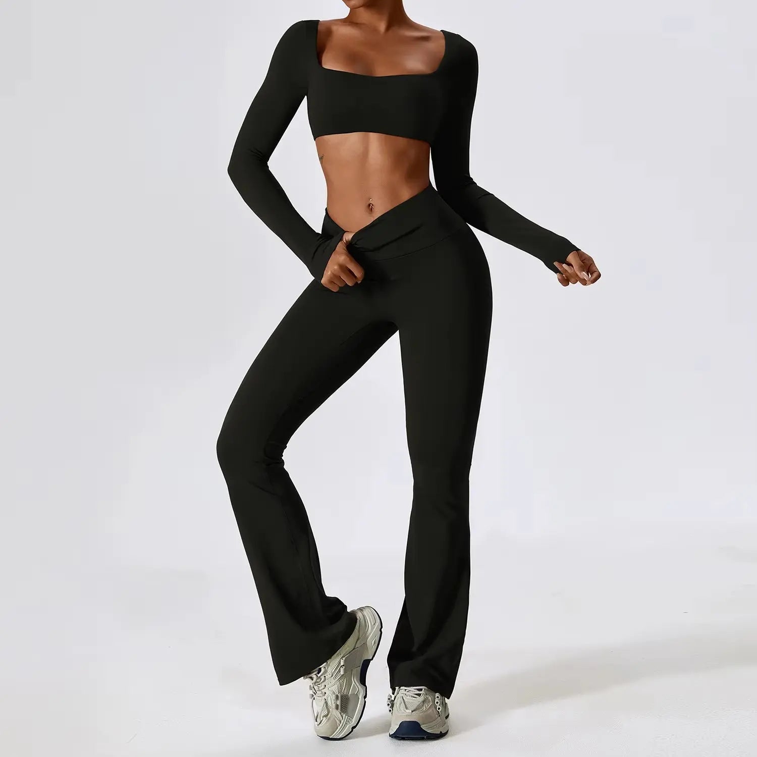 Yoga Set 2PCS Seamless Women Sportswear Workout Clothes Athletic Wear Gym Legging Fitness Bra Crop Top Long Sleeve Sports Suits