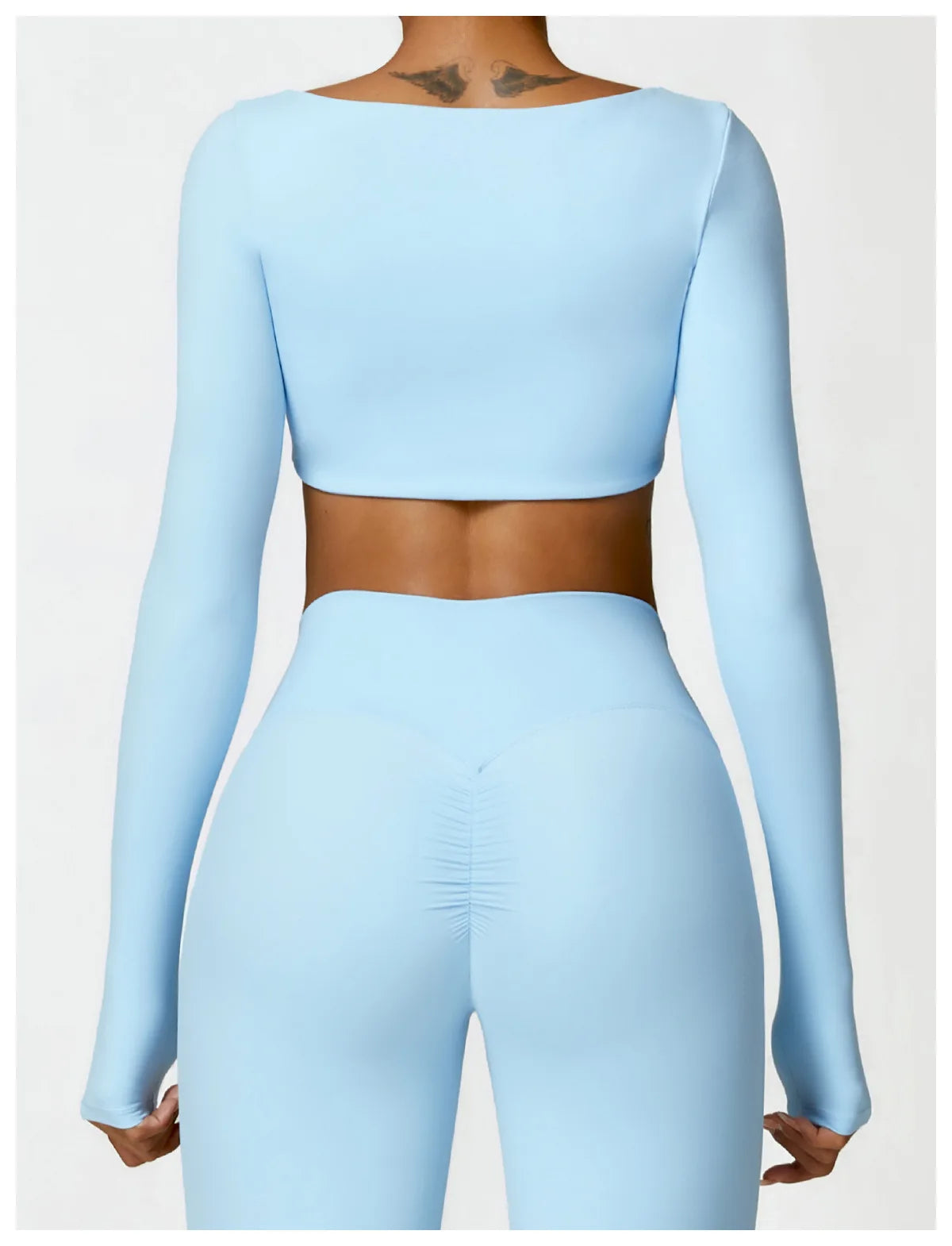 Women'S Quick Drying Breathable Top Seamless Sexy Square Neckline Elastic Yoga Long Sleeves Crop Top Gym Running Sportwear