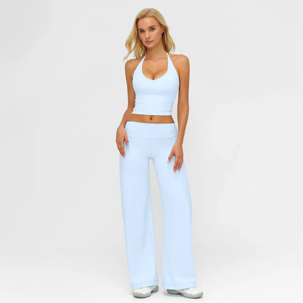 MFVIM Sporty Two-Piece Set Women’S Plain Crop Cami Top & Flare Leg Pants Sports Set, Sporty Casual Comfy Breathable Two-Piece Outfits for Yoga, Gym, Workout, Running, Gym Workout Clothes,Summerwins