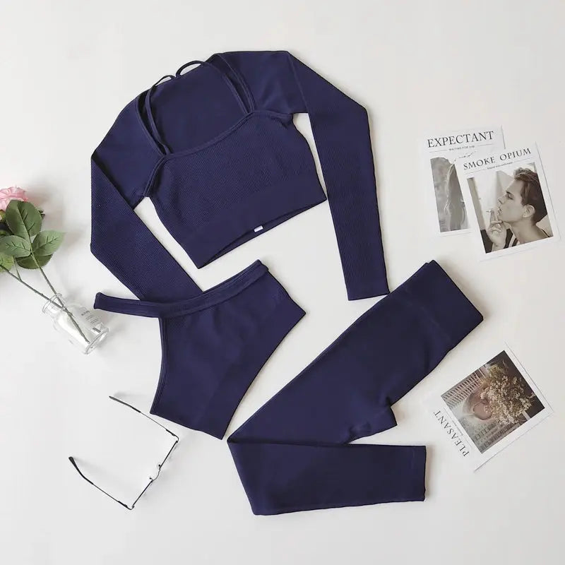 2/3/7Piece Seamless Yoga Set Women Sports Suits Workout Bra Cropped Sports High Waist Gym Legging Fitness Wear