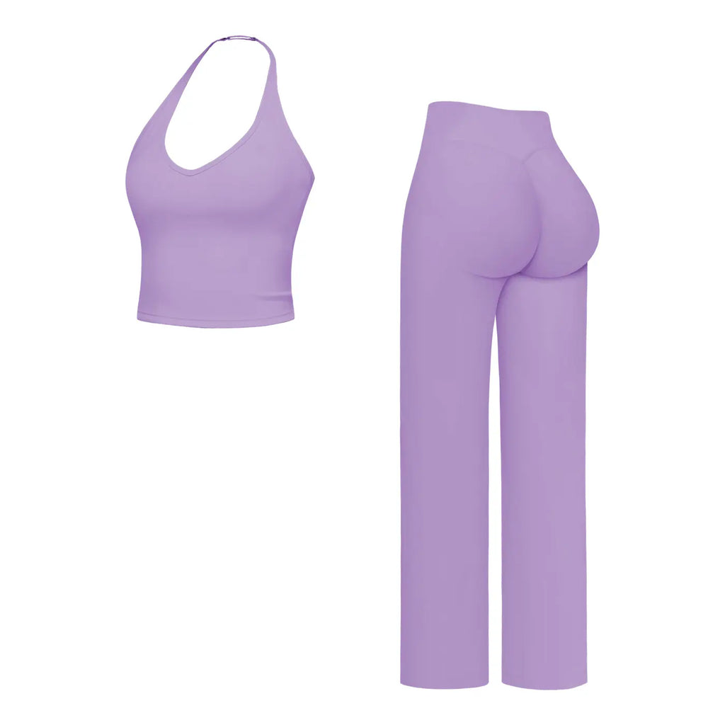 MFVIM Sporty Two-Piece Set Women’S Plain Crop Cami Top & Flare Leg Pants Sports Set, Sporty Casual Comfy Breathable Two-Piece Outfits for Yoga, Gym, Workout, Running, Gym Workout Clothes,Summerwins